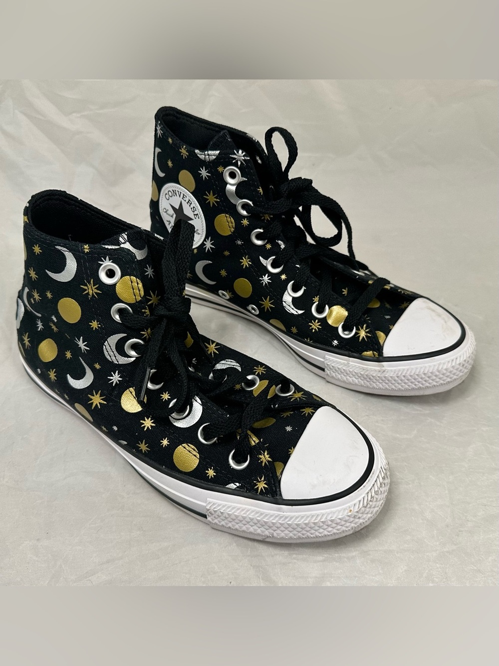 Women’s Converse Navy Blue High Top Sneakers with Gold & Silver Celestial Print